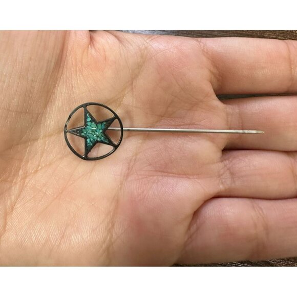 Vintage Estate Silver‎ & Inlaid Turquoise Open Star Stick Pin! 21 - Picture 6 of 6